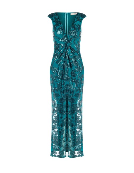 Rinascimento - Robe fourreau longue en maille avec paillettes et fente sur le devant