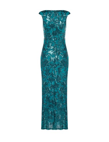 Rinascimento - Robe fourreau longue en maille avec paillettes et fente sur le devant