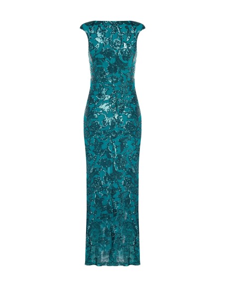Rinascimento - Robe fourreau longue en maille avec paillettes et fente sur le devant