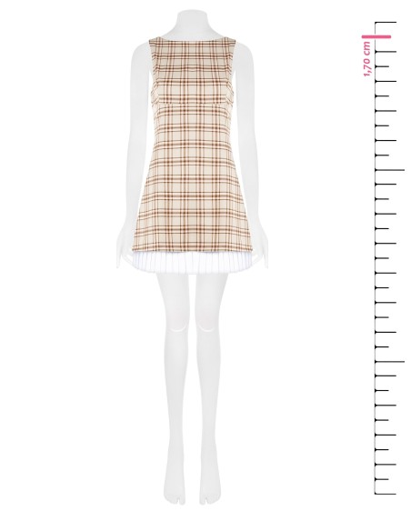 Rinascimento Plaid Polyviscose Short Ruched Dress With Pleat Detail