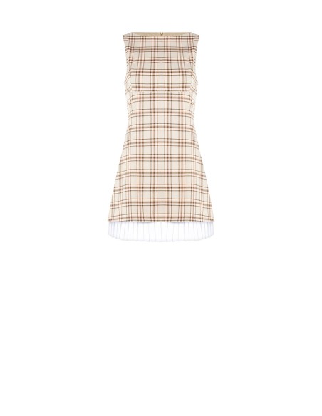 Rinascimento Plaid Polyviscose Short Ruched Dress With Pleat Detail