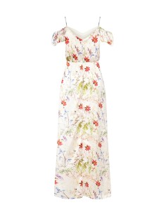 Robe maxi en satin imprimé botanique avec double décolleté en cœur Rinascimento 2