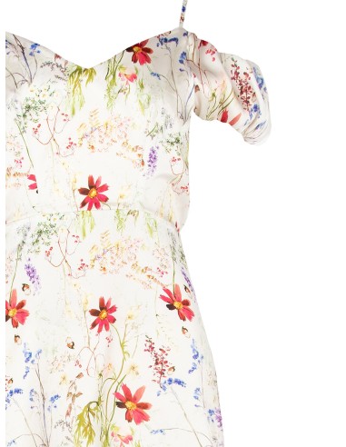 Robe maxi en satin imprimé botanique avec double décolleté en cœur Rinascimento