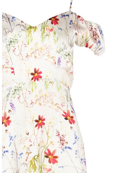Robe maxi en satin imprimé botanique avec double décolleté en cœur Rinascimento