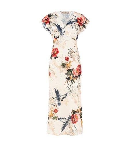 Robe longue cintrée en satin avec décolleté en V Rinascimento
