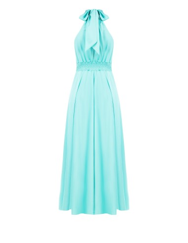 Robe longue évasée en satin avec nœud au cou Rinascimento