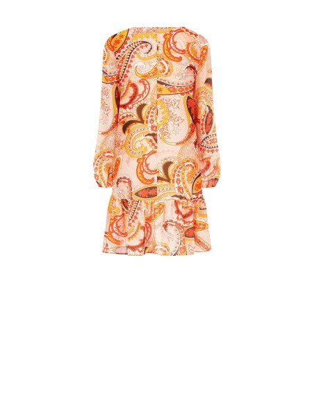 Robe courte trapèze à décolleté en V et volant Rinascimento