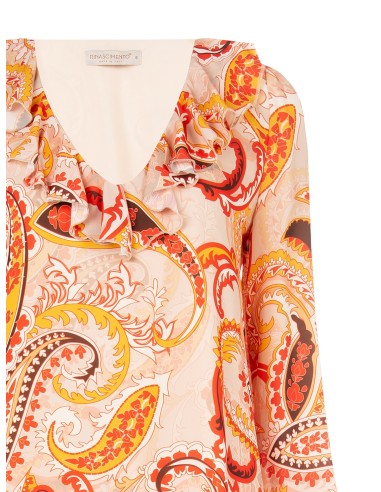 Robe courte trapèze à décolleté en V et volant Rinascimento