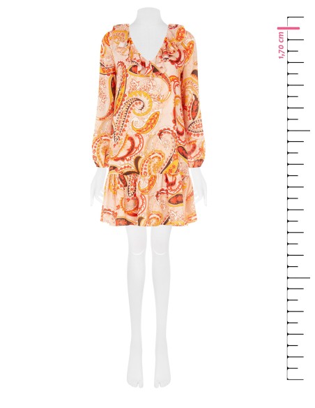 Robe courte trapèze à décolleté en V et volant Rinascimento