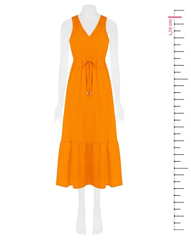 Robe longue en coton avec cordon de serrage à la taille et décolleté en V Rinascimento
