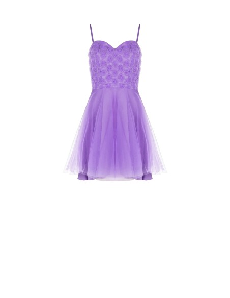 Robe de bal courte en tulle avec rinceaux de roses