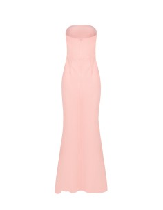 Asymmetrische lange jurk van scuba-crêpe met gouden broche van Rinascimento 2