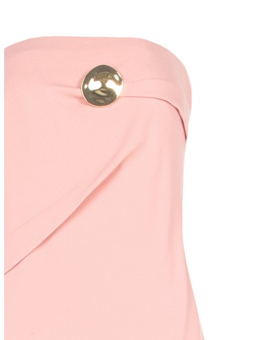 Asymmetrische lange jurk van scuba-crêpe met gouden broche van Rinascimento