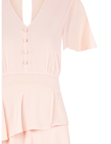 Georgette Ruffle Short Dress With V-Neckline And 3 Buttons Rinascimento