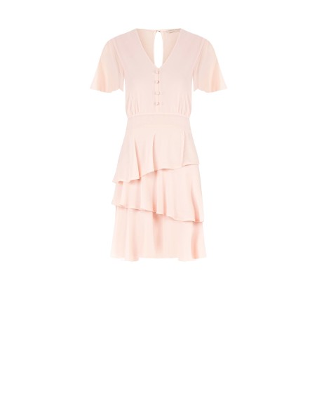 Georgette Ruffle Short Dress With V-Neckline And 3 Buttons Rinascimento