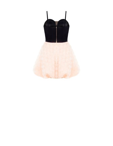 Robe courte ballon avec effet tridimensionnel en tulle rose délicat et bustier en satin Rinascimento