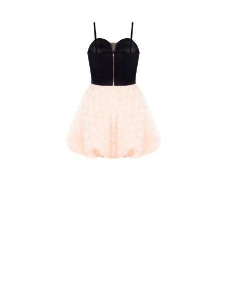 Robe courte ballon avec effet tridimensionnel en tulle rose délicat et bustier en satin Rinascimento
