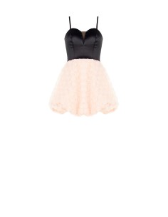 Korte ballonjurk met delicate rozen van tule met driedimensionaal effect en een bustier van satijn Rinascimento