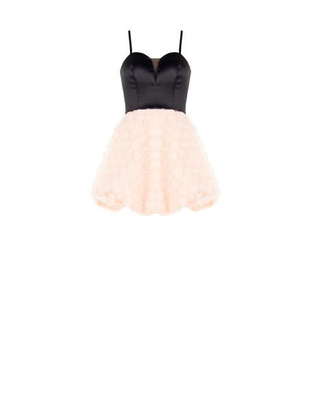 Korte ballonjurk met delicate rozen van tule met driedimensionaal effect en een bustier van satijn Rinascimento