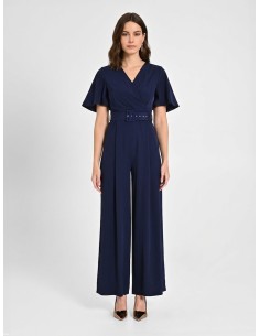Jumpsuit van soepelvallende stof met bijpassende stevige riem en overslaghals, Rinascimento 2