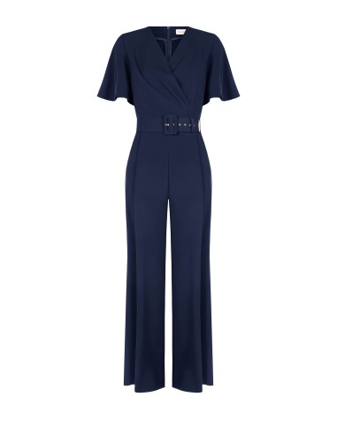 Jumpsuit van soepelvallende stof met bijpassende stevige riem en overslaghals, Rinascimento