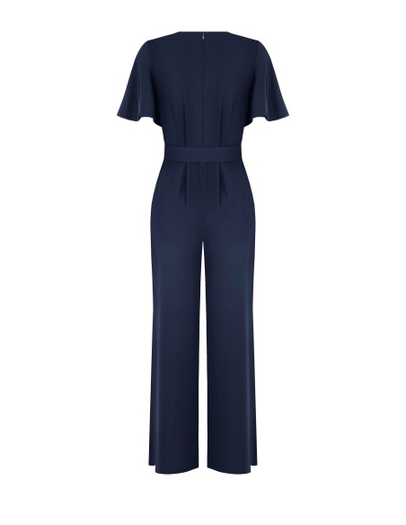 Jumpsuit van soepelvallende stof met bijpassende stevige riem en overslaghals, Rinascimento