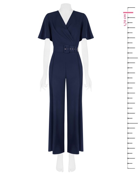 Jumpsuit van soepelvallende stof met bijpassende stevige riem en overslaghals, Rinascimento
