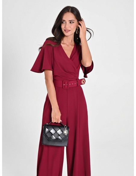 Jumpsuit van soepelvallende stof met bijpassende stevige riem en overslaghals, Rinascimento