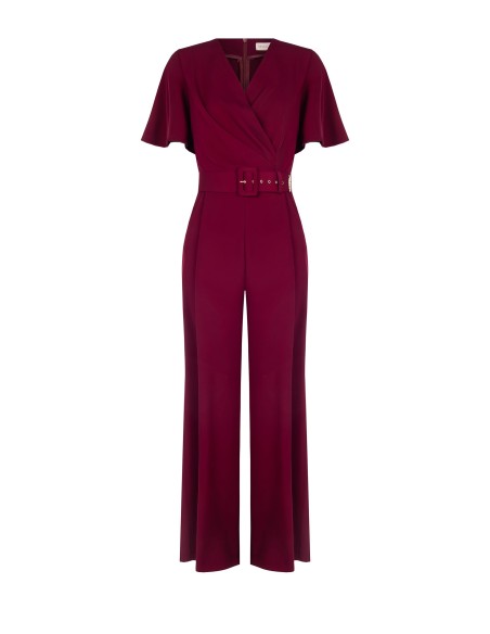 Jumpsuit van soepelvallende stof met bijpassende stevige riem en overslaghals, Rinascimento