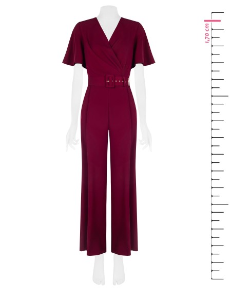 Jumpsuit van soepelvallende stof met bijpassende stevige riem en overslaghals, Rinascimento