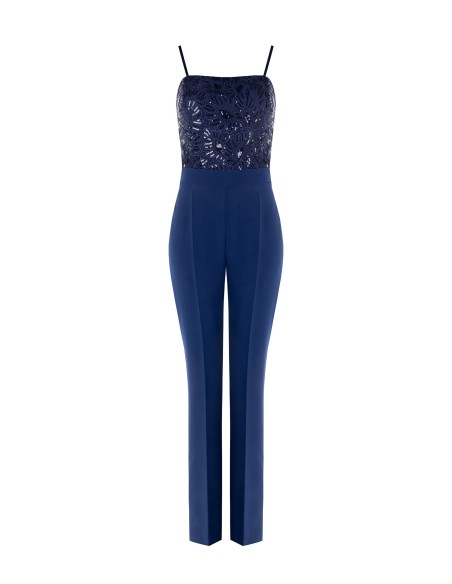 Rechte jumpsuit van bi-stretchstof met lijfje met borduursels en pailletten Rinascimento