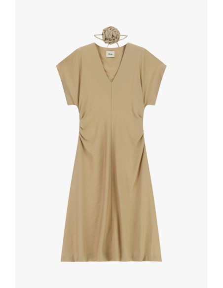 Robe midi drapée sur les côtés et décolleté en V Dixie