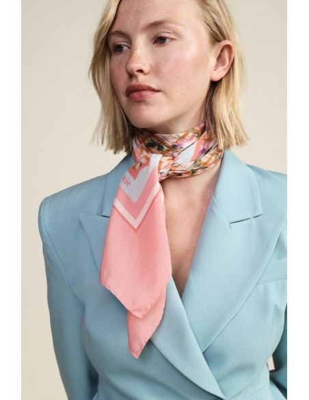 Foulard carré avec fantaisie florale et bordure contrastée Dixie