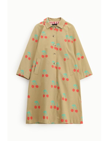 Manteau long imprimé cerises à boutons apparents Dixie
