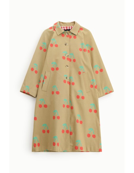 Manteau long imprimé cerises à boutons apparents Dixie