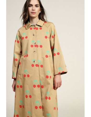 Manteau long imprimé cerises à boutons apparents Dixie
