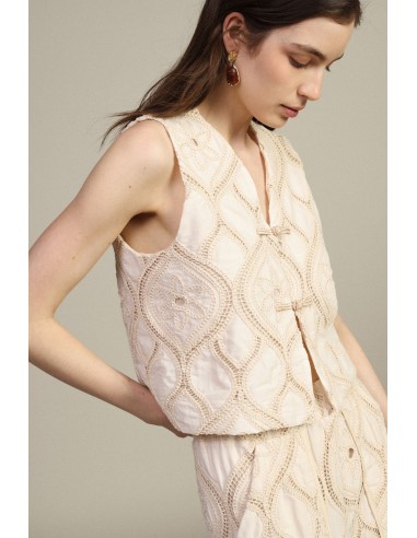 Gilet court brodé avec fermeture à nœuds Dixie
