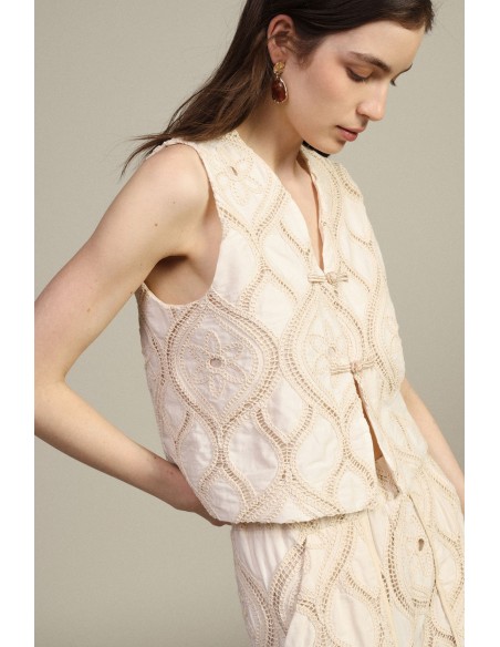 Gilet court brodé avec fermeture à nœuds Dixie