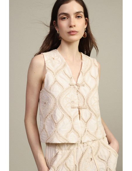 Gilet court brodé avec fermeture à nœuds Dixie