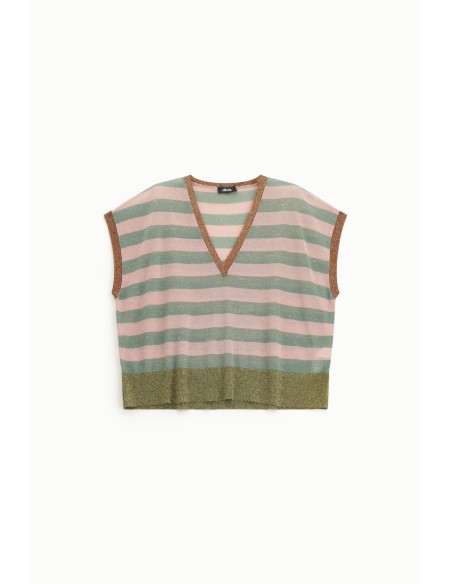 Pull sans manches à rayures avec col en V Dixie