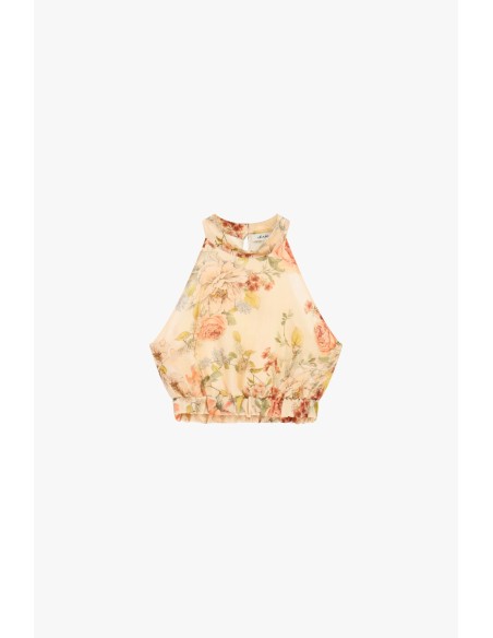 Top court à motif floral avec élastique Dixie
