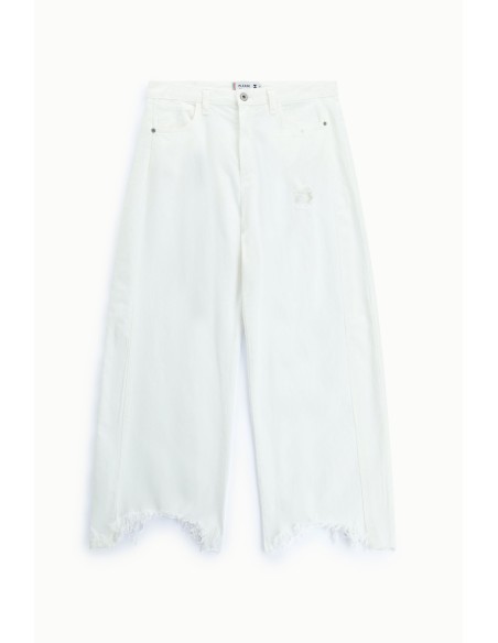 Palazzo-broek met hoge taille en rafelige zoom alsjeblieft