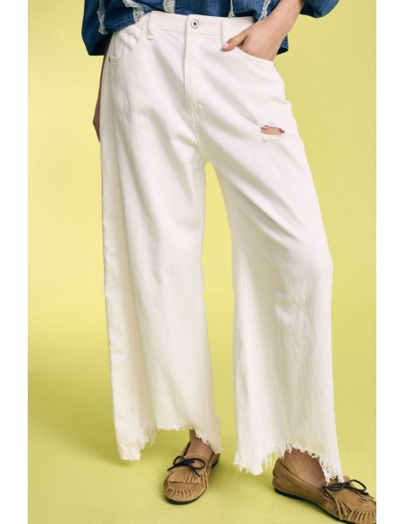 Pantalon palazzo taille haute à ourlet effiloché s’il vous plaît