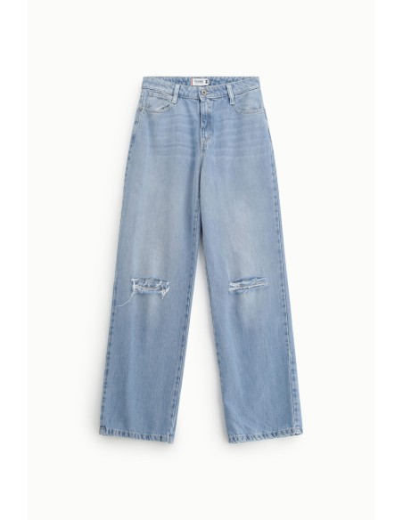 Jean à jambes larges avec déchirure au genou, s’il vous plaît