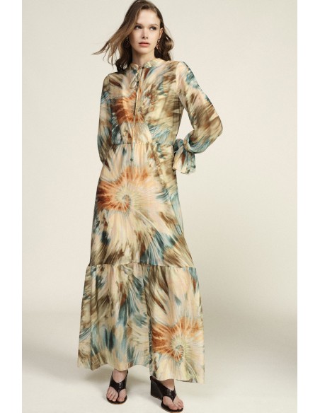 Robe longue à imprimé aquarelle avec manches froncées Dixie
