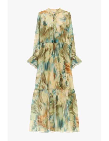 Robe longue à imprimé aquarelle avec manches froncées Dixie