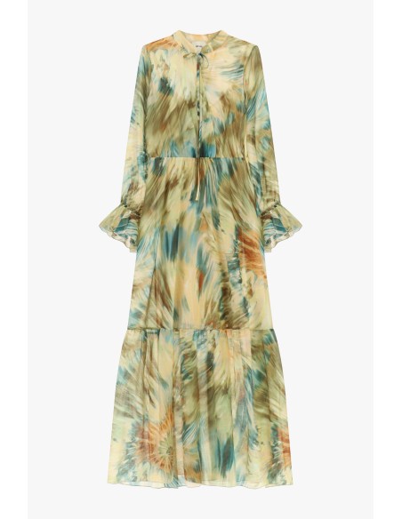 Robe longue à imprimé aquarelle avec manches froncées Dixie