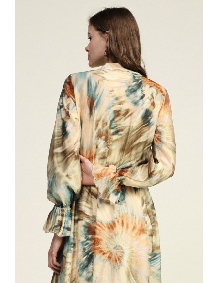 Robe longue à imprimé aquarelle avec manches froncées Dixie