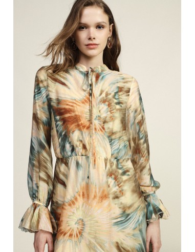 Robe longue à imprimé aquarelle avec manches froncées Dixie