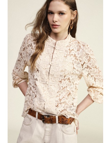 Blouse en dentelle à manches longues avec détails noués Dixie